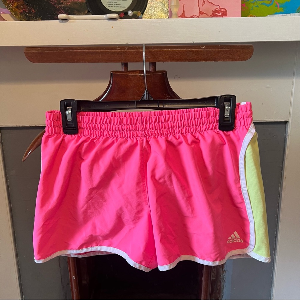 Adidas Vibrant Pink Shorts with Yellow Side Panels